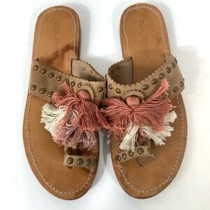 Ulla Johnson Mia Flats Brown Leather Tassel Detail Sandals Size EU 39 US 9